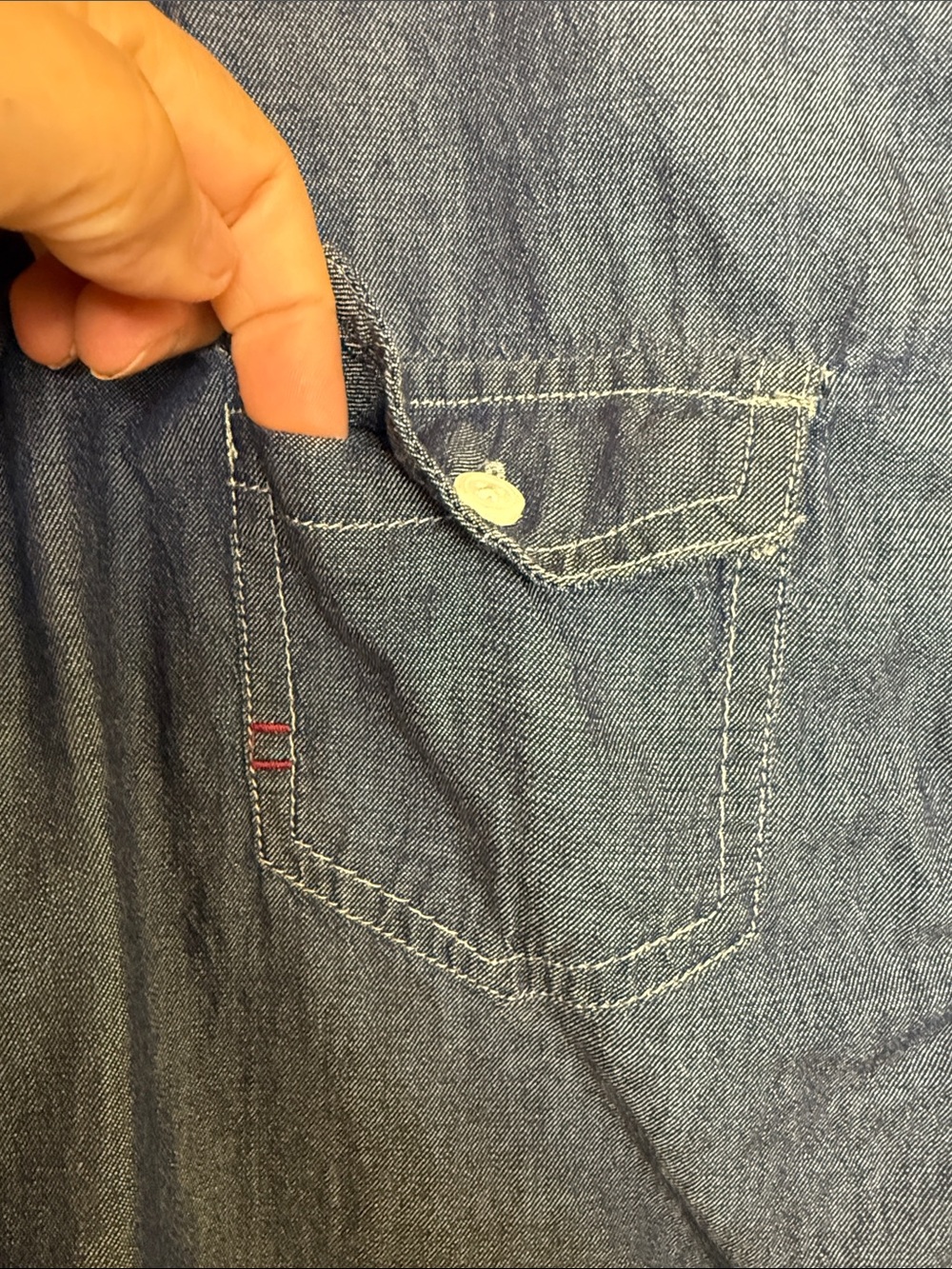 Denver Hayes Vintage Womens L Chambray Denim Shirt Roll Tab Snap Lightweight - Picture 7 of 13